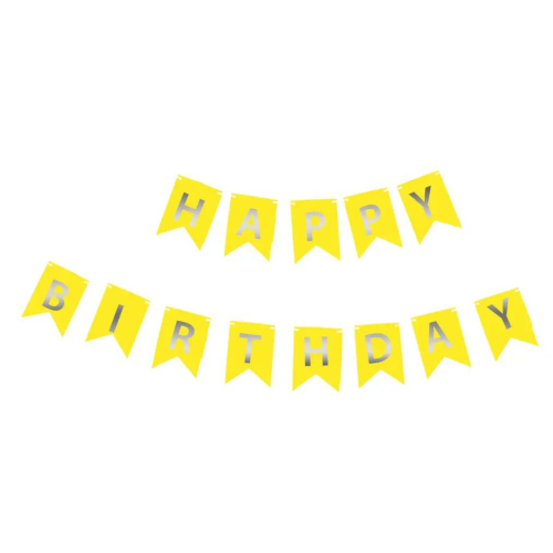 Картонная надпись на флажках 16 см Happy Birthday Золото на желтом 2,3 метра